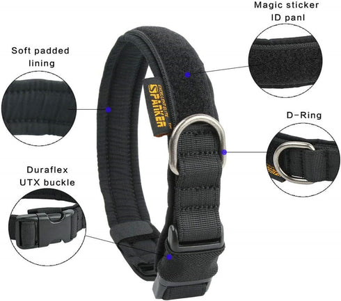 EXCELLENT ELITE SPANKER Tactical Adjustable Nylon Dog Collar - Heavy Duty Military for Small, Medium, Large Dogs (BLK-M)
