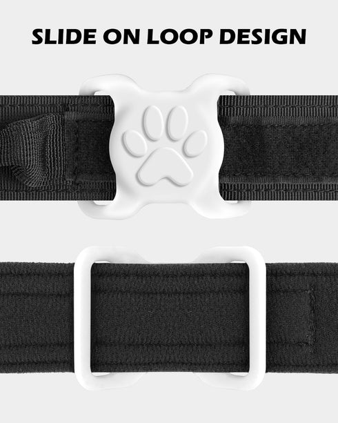 Dynmeow 1 Pack Airtag Dog Collar Holder, Stretchy Silicone Airtag Holder for Medium and Large Dog, Anti-Lost Dog Airtag Holder Compatible with 1.2 and 1.5 inch Wide Collar (WHITE)