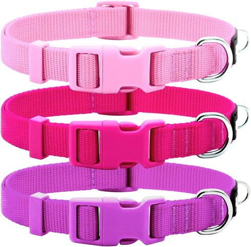 azuza 3 Pack Dog Collars, Comfortable Adjustable Nylon Collars for Small Dogs, XS (8-12inch), Pink, Hot Pink, Purple