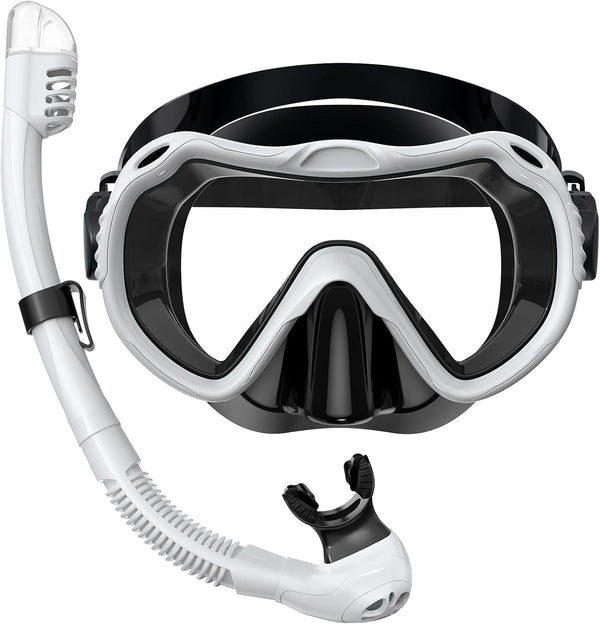 Snorkeling Gear for Adults, 180° Panoramic View Snorkel Mask Set, Anti-Fog Anti-Leak Diving Mask