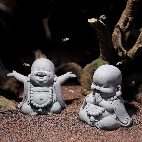 Buddha Fish Tank Decor, Asian Stone Buddha Figurines for Aquarium Zen Garden, Mini Stone Buddha Sculptures