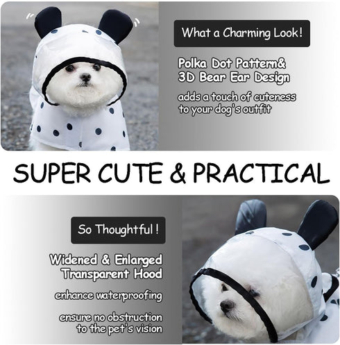 Waterproof & Quick-Drying Puppy Raincoat with Hood and Leash Hole, Cute Hooded Rain Poncho Gear for Large Dogs
