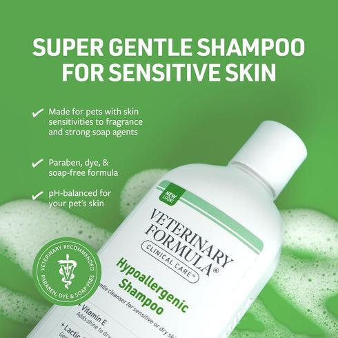 16 oz Veterinary Formula Clinical Care Hypoallergenic Shampoo for Dogs and Cats, No Harsh Ingredients Fragrance-Free