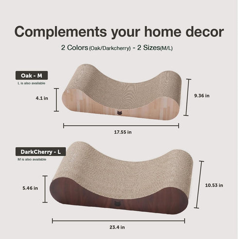 Necoichi Cardboard Cat Scratcher Bed for Indoor Cats - Cat Scratching Board, Horizontal Cat Scratch Pad Lounger with Reversible Usability and Extra Comfort for Lounge, Curved (18" Regular, Oak)