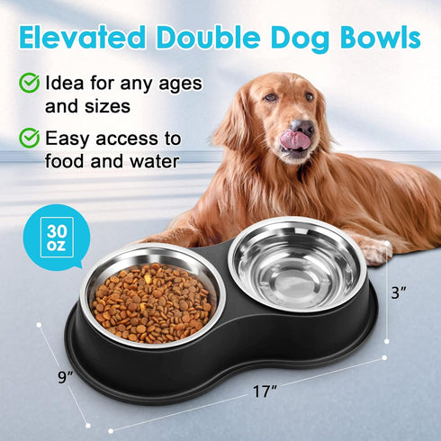 Dog Bowls Large Stainless Steel Dog Water and Food Bowls Set with No-Slip Base, Pet Feeder Bowls Raised Edges for No Spill, Dog Cat Dish for Small, Medium, and Large Pets
