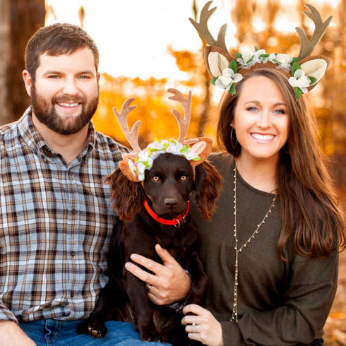 FLAdorepet Pet Cat Dog Elk Antler Deer Horn Headband for Halloween Christmas Dog Costume Outfits