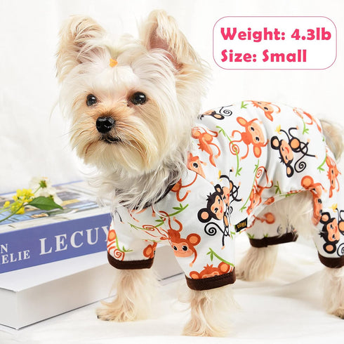 Summer Dog Pajamas for Small Dogs, Cute Pattern Soft Onesie Shirt Pjs for Yorkie Chihuahua Teacup Apparel