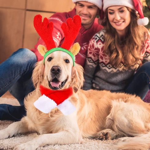 4 Pieces Cute Cat Dog Christmas Accessories, Santa Hat Scarf Bow Tie Collar Reindeer Antlers for Small Pets