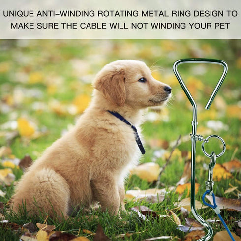 Dog Stake Tie Out Cable, 16" Anti Rust Reflective Stake for Medium Large Dogs, Outdoor Use