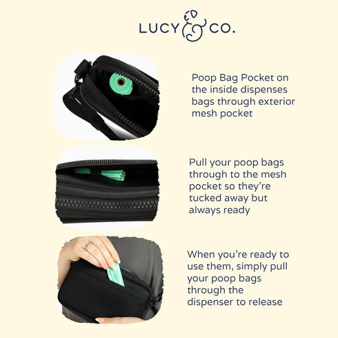 Lucy & Co. Crossbody Treat Bag, Pet Treat Pouch, Hidden Poop Bag Dispenser, Dog Accessories