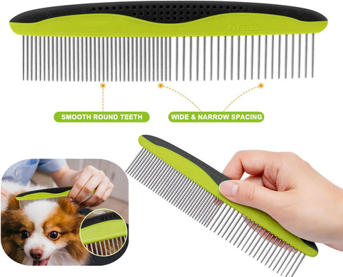 Pecute Pet Dematting Tool 2 Pack - Double Sided Rake & Comb for Medium or Long-haired Dogs & Cats