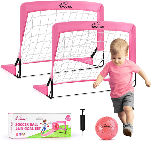 OKWUYiK 4Pcs Soccer Goals Set 2Pcs Soccer Nets 2x1.5ft 1Pcs Ball 1Pcs Pump