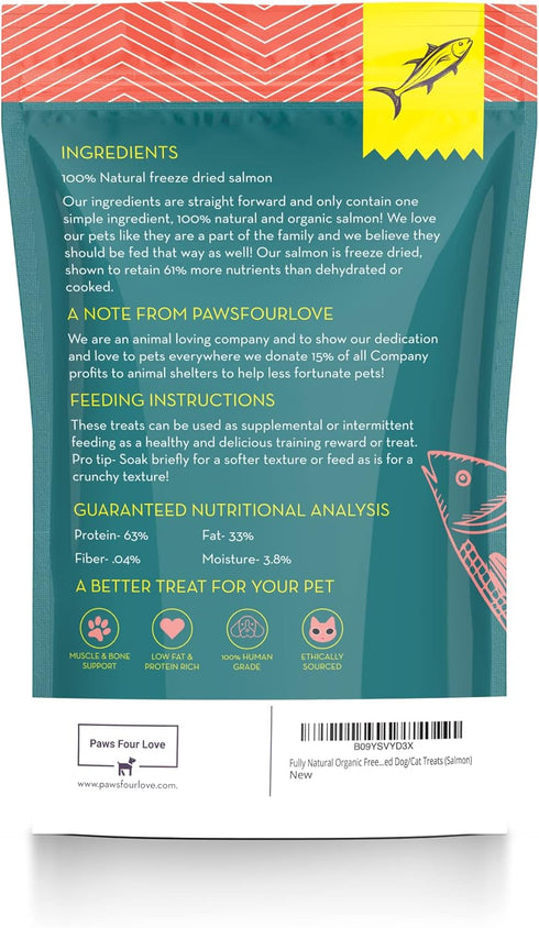 Organic Freeze Dried Dog & Cat Treats - Single Ingredient, Grain Free Food Toppers for Healthy Pets, No Fillers or Preservatives (Salmon, 3.5 oz Bag)