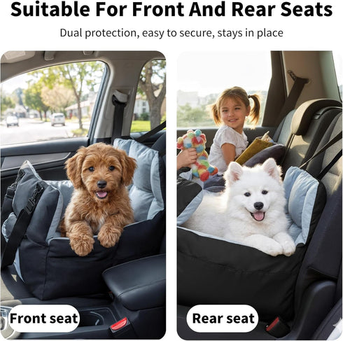 Dog Car Seat for Small Dogs: Puppy Car Seats Bed Waterproof with Safety Leash - Pet Carseat Doggy Carrier with Storage