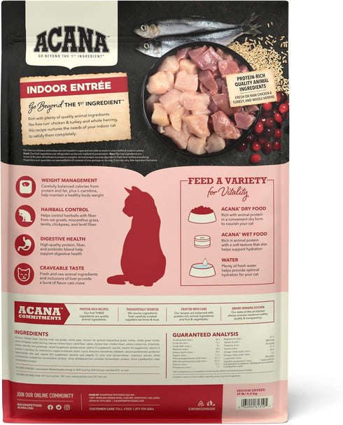 ACANA Indoor Entree Dry Cat Food, Free Run Chicken and Turkey Recipe, 10 lb
