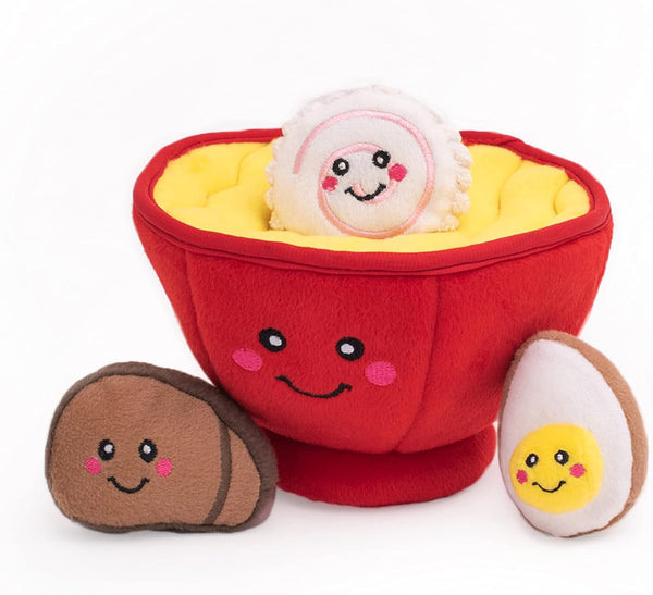 ZippyPaws Burrow Food Buddies Ramen Bowl - Colorful Interactive Dog Toys for Boredom, Hide and Seek Plush Puzzles