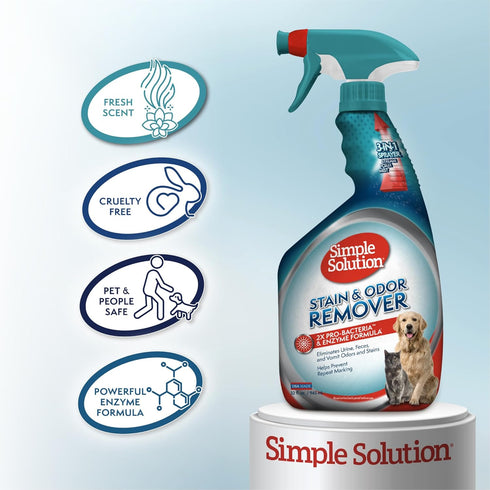 32 oz (Pack 2) Simple Solution Stain and Odor Eliminator Spray, Enzyme Carpet Cleaner for Dogs and Cats, Pet Stain