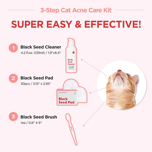 3-Step Chin(1EA) Wipes(30PCS) Brush(1EA) JAYU PET Cat Acne Care Kit - Hypoallergenic Cleanser for Feline Acne, Cat