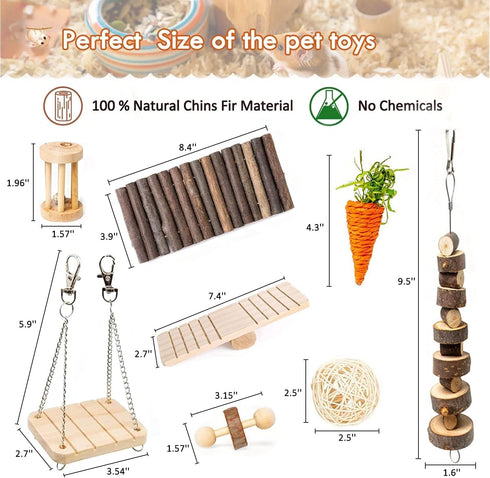 Hamster Chew Toys Set for Small Animals, Wooden Molar Toys for Guinea Pigs, Chinchillas, Gerbils, Mice, Rats
