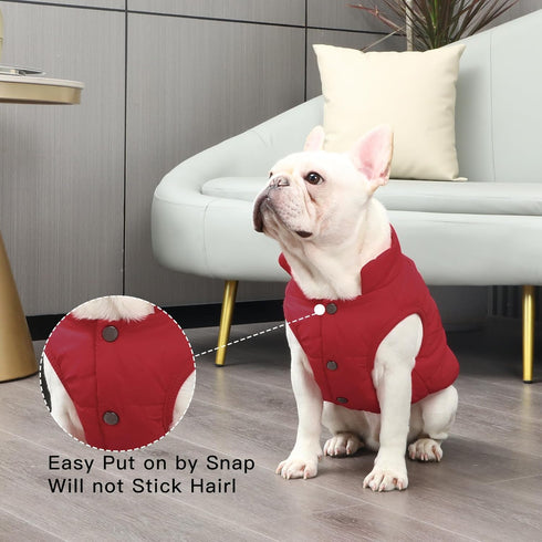 2 Layers Fleece Lined Warm Dog Jacket for Puppy Winter Cold Weather, Soft Windproof Small Dog Coat, Red M