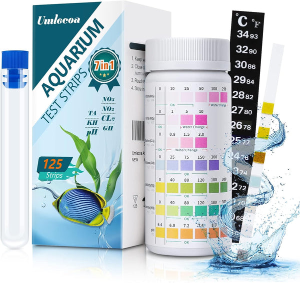 125 Aquarium Test Strips 7 in 1 for Freshwater and Saltwater with Test Tube & Thermometer