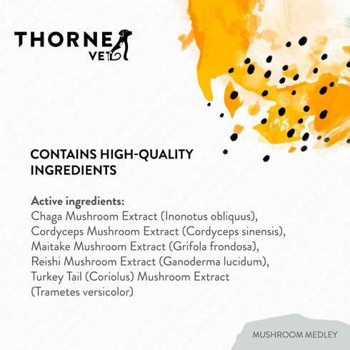 ThorneVet Mushroom Medley for Dogs - 120 Scoops with Reishi, Turkey Tail, Cordyceps, Maitake, and Chaga Mushrooms for