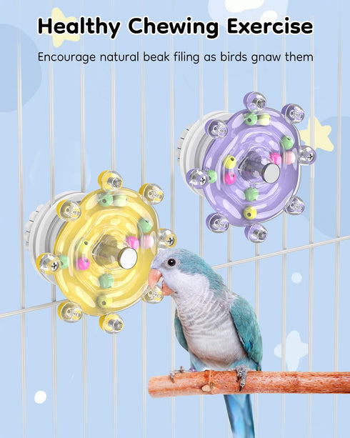 2 Pawfly Pcs Bird Toys for Parakeets, Colorful Spinning Wheel Chew Toys, Interactive Spinner Rattle Parrot Toys