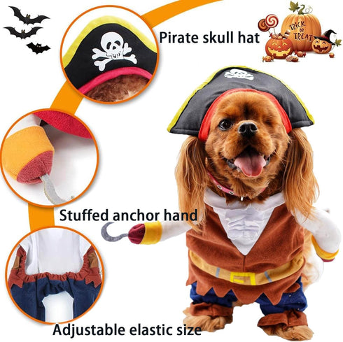 Dog Costume Pirates of The Caribbean Style - Funny Halloween Cosplay for Small to Medium Dogs & Cats, Corsair Dress Up