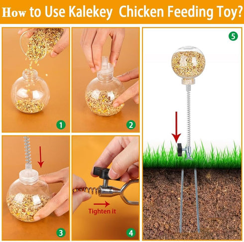 Kalekey (2) Chicken Feeding Toy, Chicken Enrichment Toys with Spring and Metal Ground Stake, Chick Treat Dispenser Peck
