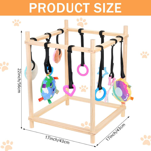 Sibosen 10 Wooden Puppy Play Gym with Hanging Toys for Small Dogs Indoor Jungle Playground Wood Frame with Interactive