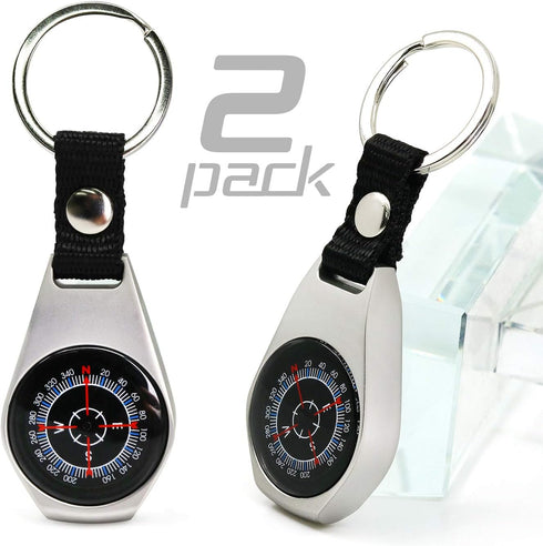 Keychain Pocket Compass Equipment, 2 Pack Military Survival Mini Metal Waterproof Compass for Hiking