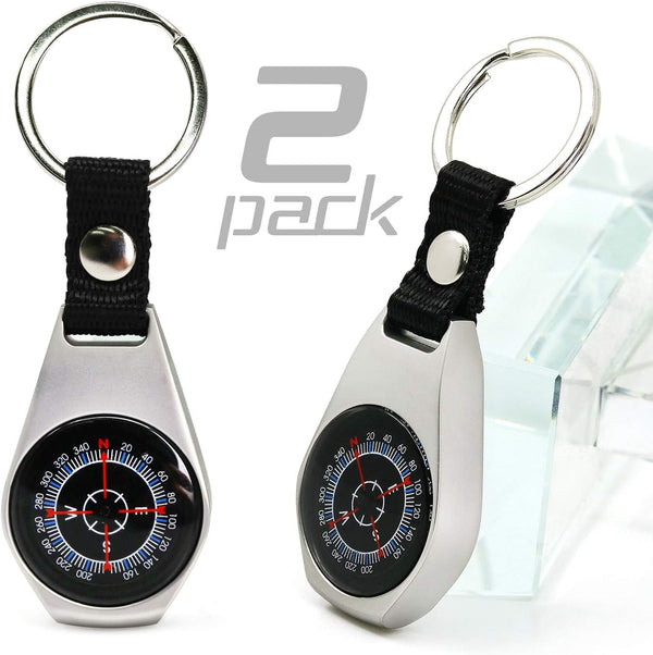 Keychain Pocket Compass Equipment, 2 Pack Military Survival Mini Metal Waterproof Compass for Hiking