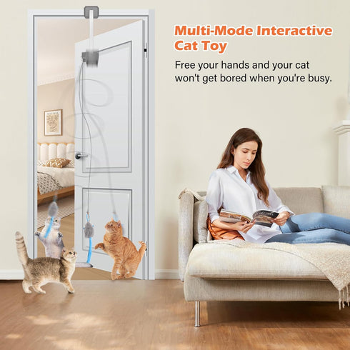360 Automatic Rechargeable Cat Teaser, Door Mount Hanging Interactive Cat Toy, Spinning & Irregular Jumping Motion