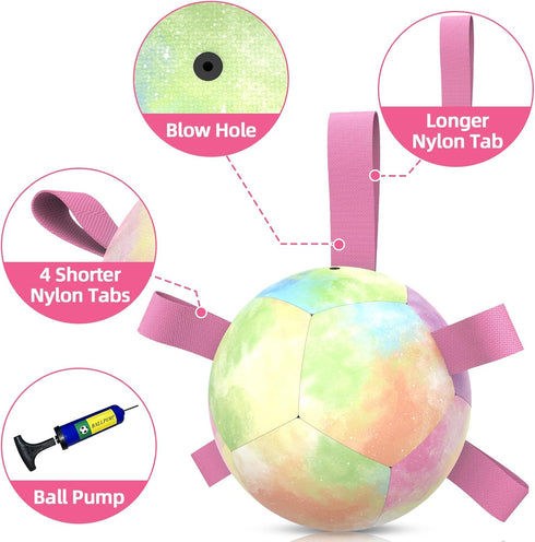 Dog Toys Soccer Ball with Straps, Durable Tug of War Balls, 5 Inch Puppy Birthday Gifts, Dog Water Toy for Small Dogs