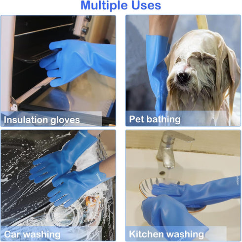 Pet Grooming Gloves, Yintoper Dog Washing Gloves - High-Density Teeth, Heat Resistant Silicone Cat Hair Remover, Blue