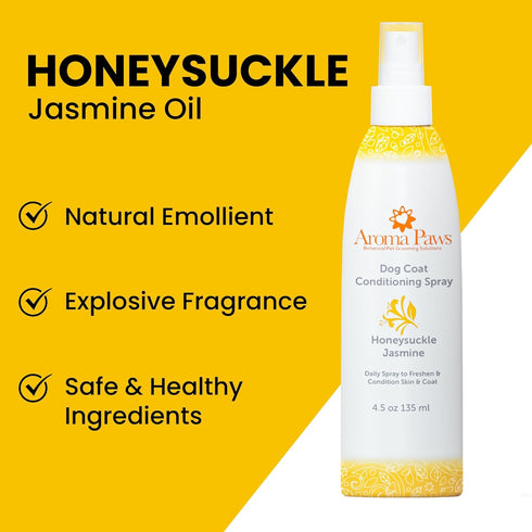 Dog Coat Conditioning Spray, Pet-Friendly Detangler with Natural Essential Oils, Honeysuckle Jasmine, 4.5 oz.