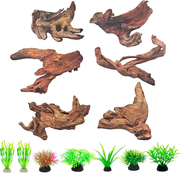 FUNOJOY Assorted Natural Driftwood Decor for Aquarium and Reptile Tank Accessories, 2-10" Wood Branches (Pack of 6)