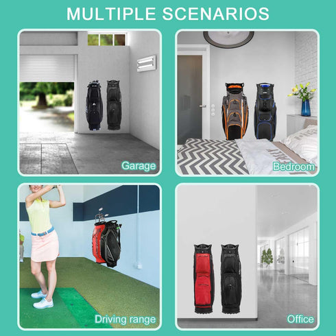 Wall Mounted Golf Bag Hook, 2 Bags Storage Racks for Garage Organization, Space Saving Hanging Organizer