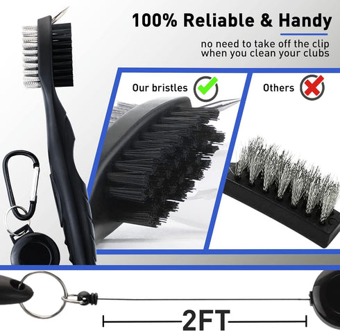 Golf Towel Set, 3 Microfiber Waffle Pattern Golf Towels & Club Cleaning Kit with Brush & Divot Repair Tool for Golf Bags