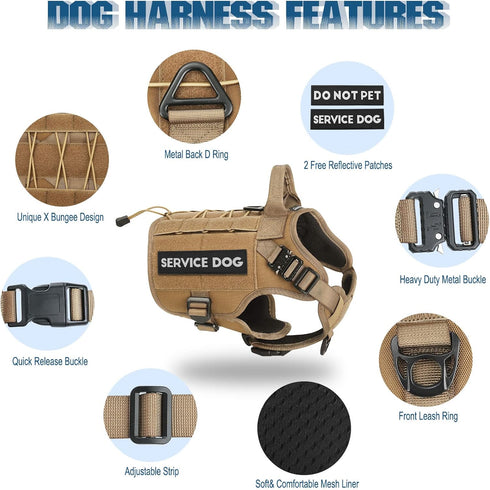 PETNANNY Tactical Dog Harness, Service Dog Emotional Support Vest for Medium Large Dogs, No Pull Molle Training Vest,