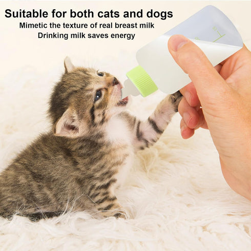 Fukaisu Kitten Bottle Feeding Kit, Professional Kitten Nursing Bottle with Nipple & Cleaning Brush Newborn Pet Feeding