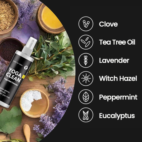 Yoga Clean - 100% Natural Yoga Mat Cleaning Spray and Deodorizer, 8 oz, Safe for Cork, Rubber, and All Fabric.