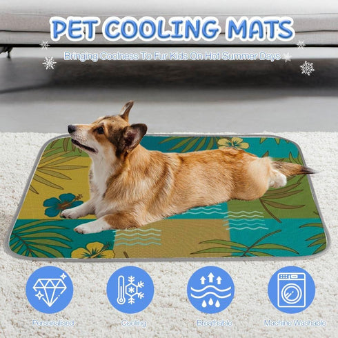 Generic 28" X22" Cooling Blanket for Dogs Cats Ice Silk Cool Dog Mat Palm Leaf Print Extra Large Bed Pads Washable