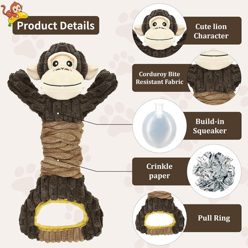 Vehomy Dog Squeaky Toy, Gorilla Shaped Plush Toy for Aggressive Chewers, Tug of War Interactive Toy for All Dogs