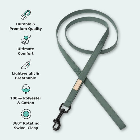 FuzzYard Life Dog Lead | Size L | Stylish Premium Cotton Design in Myrtle Green Perfect for Everyday Walking and Training