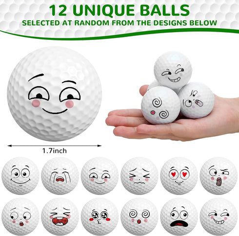 Syhood 12 Pcs Funny Golf Balls, Emotion Face Novelty Golf Balls, Cute Golf Accessories for Boys Girls