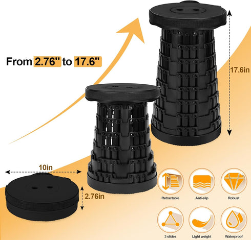 3 600lbs, 3-in-1 Collapsible Stool - Upgraded with Slides Load Capacity Folding Camping Stool with Carry Bag