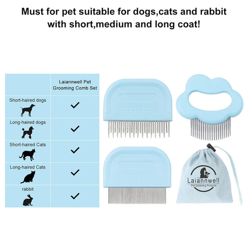 Cat Brush | Laiannwell Pet Grooming Supplies for Removing Matted Fur for Cats, Dogs, and Bunnies (3 Packs)