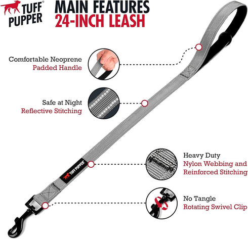 Tuff Pupper 24 Inch Short Dog Leash for Training | Perfect for Service Dog Harness & Traffic Leash Handle