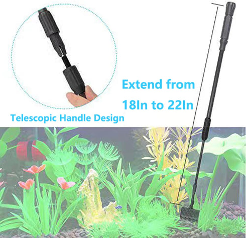 Carefree Fish 4IN1 Carbon Fiber Aquarium Cleaning Tools, Long Handle Adjustable Length 18-24 Inch Fish Tank Cleaner Kit
